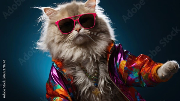 Obraz Cat dancing in colorful clothing wearing sunglasses
