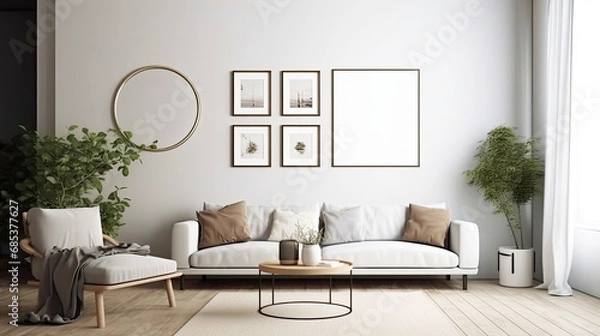 Fototapeta Modern living room interior with mock up poster frame