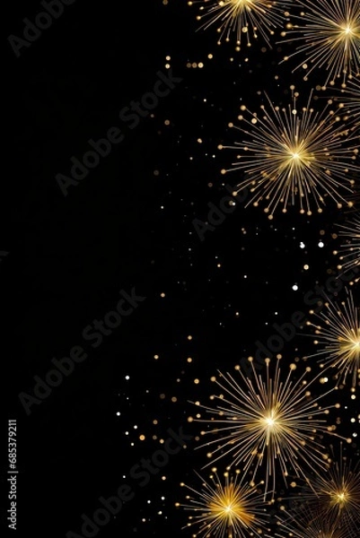 Fototapeta Black New Years banner with golden fireworks and room for copy. 