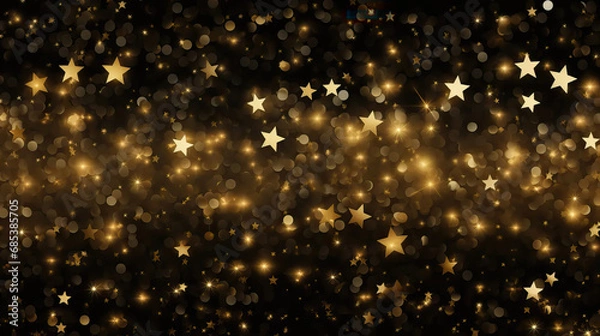 Fototapeta golden stars and bokeh on black background