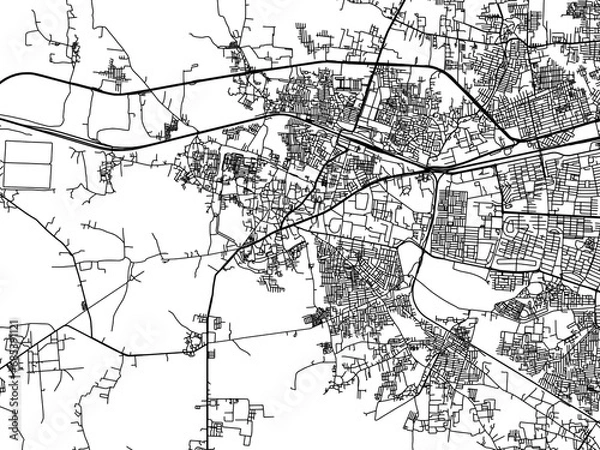 Obraz Vector road map of the city of Durg in the Republic of India with black roads on a white background.