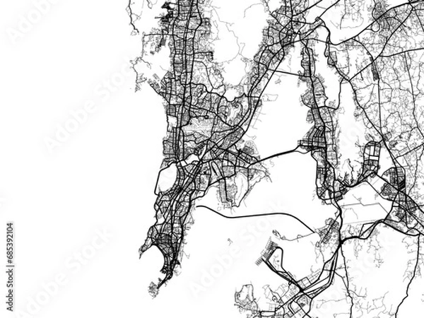 Fototapeta Vector road map of the city of Mumbai in the Republic of India with black roads on a white background.
