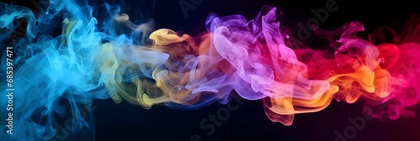 Obraz Vibrant Purple, Orange, Red, and Violet: Dynamic Smoke Dance on Black, multi-color smoke dust explosion on dark backdrop
