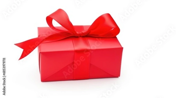 Fototapeta red gift box with bow on white background