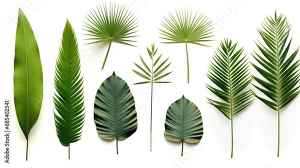 Obraz Different tropical leaves,Collection of green palm leaves Isolated on white background,