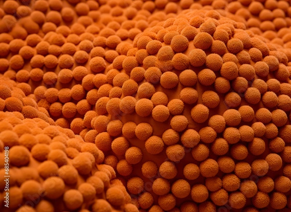 Fototapeta close up orange carpet with with soft round balls abstract texture.