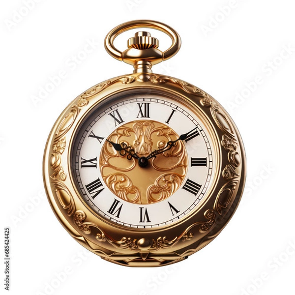 Obraz Gold Pocket Watch Isolated on Transparent or White Background, PNG