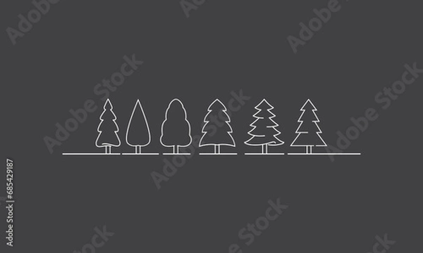Obraz lined up pine spruce doodle simple line art tree