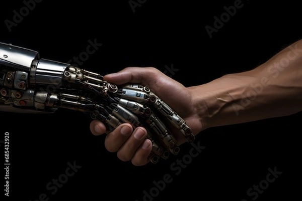 Fototapeta Human and robot handshake