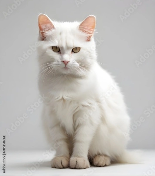 Fototapeta portrait of a white kitten on a white background