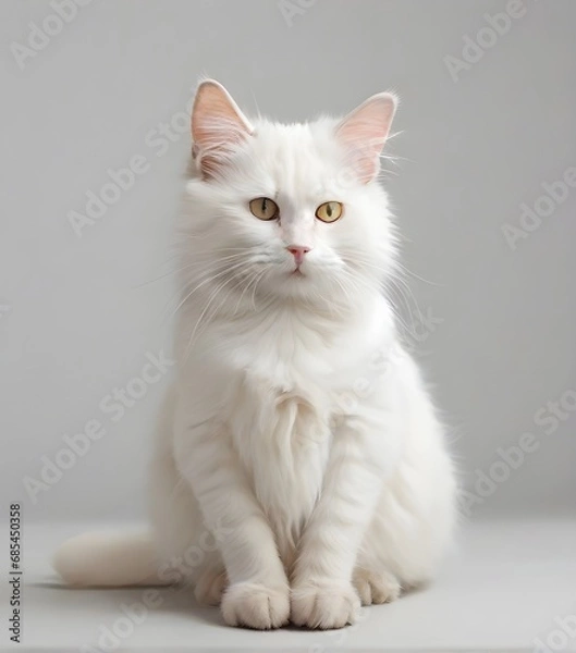 Fototapeta portrait of a white kitten on a white background
