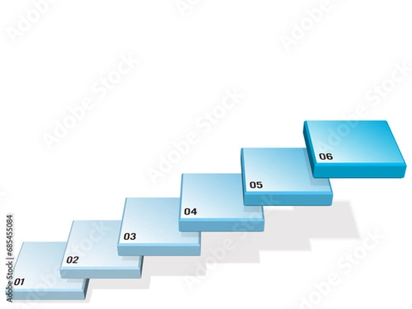 Obraz  6段階のステップアップ図　インフォグラフィック　青　ベクターイラストレーション