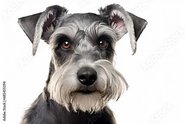 Obraz Miniature Schnauzerdog close-up portrait on a white background