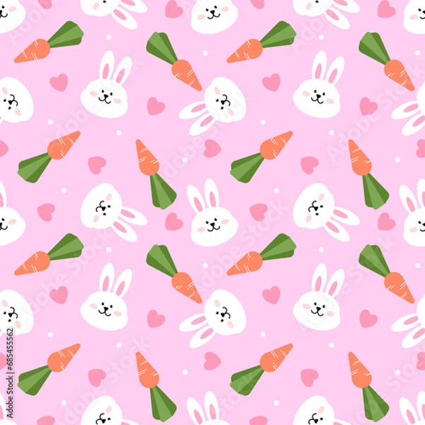 Fototapeta Seamless pattern with hand drawn rabbit. Background for textile, wrapping paper, fashion, illustration.