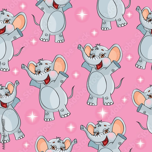 Fototapeta Elephant kids pattern wallpaper background in vector. Seamless