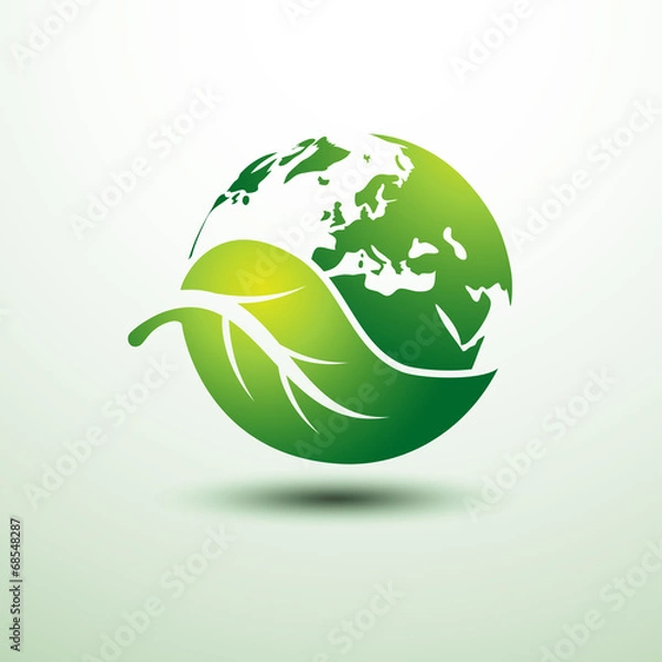 Fototapeta Koncepcja zielonej ziemi z liśćmi, ilustracji wektorowych