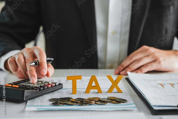 Fototapeta Business TAX plan development for fill in the income tax online return form for payment. Financial research,government taxes and calculation tax return concept.