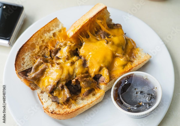 Obraz Cheesesteak, top down view, with sauce