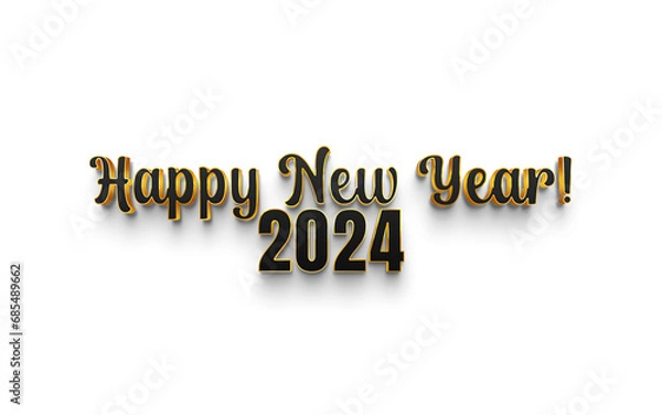 Obraz Elegant 2024 Happy New Year Celebration Text in Black and Gold on a White Background, Perfect for Seasonal Greetings and Invitations