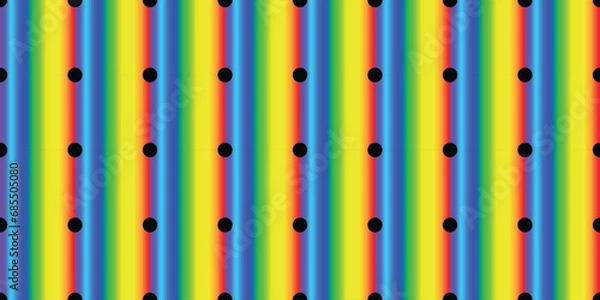 Fototapeta Seamless pattern rainbow color with black dot, vector illustration