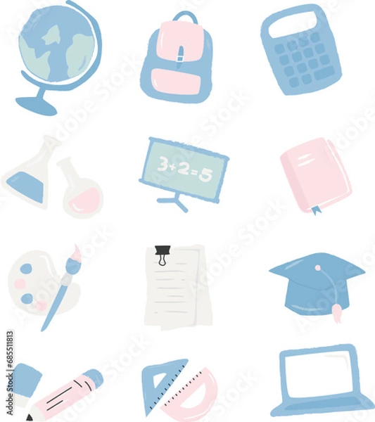Fototapeta Simple Pastel School Illustration Design Set