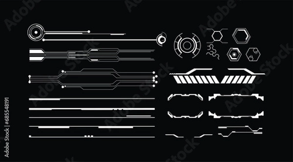 Obraz Sci-fi futuristic hud dashboard display virtual reality technology screen.Bold modern Shapes for Posters Template, flyers, clothes, social media, graphic design, sticker, In Y2k style, Futuristic.