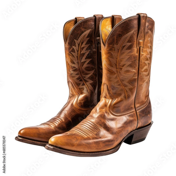 Obraz Brown Cowboy Boots Isolated on Transparent or White Background, PNG