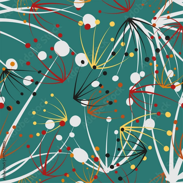 Fototapeta Dandelions in abstract style on light background. Beautiful abstract pattern with dandelions for decoration design.