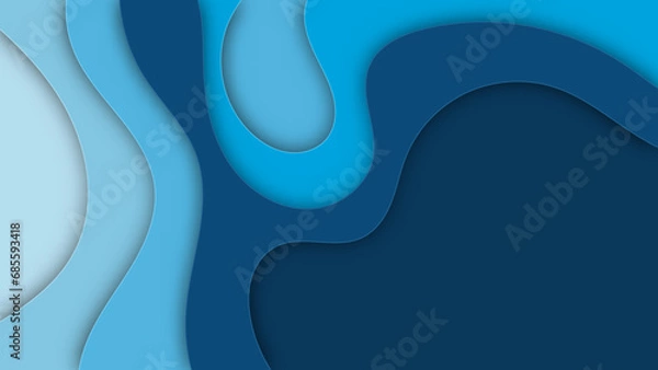 Obraz Blue papercut abstract background. vector design layer. carving organic shape. wave cover banner.