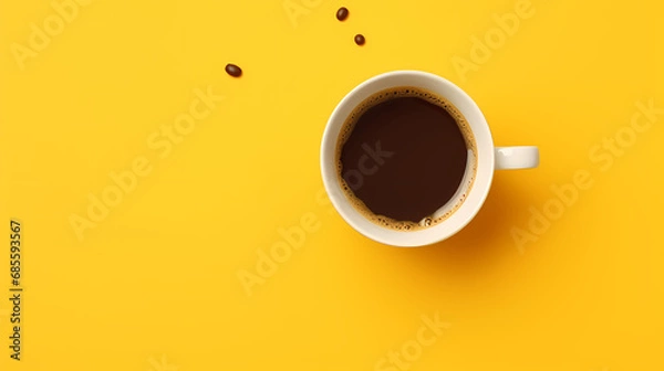 Fototapeta Top view of coffee cup on yellow background,PPT background