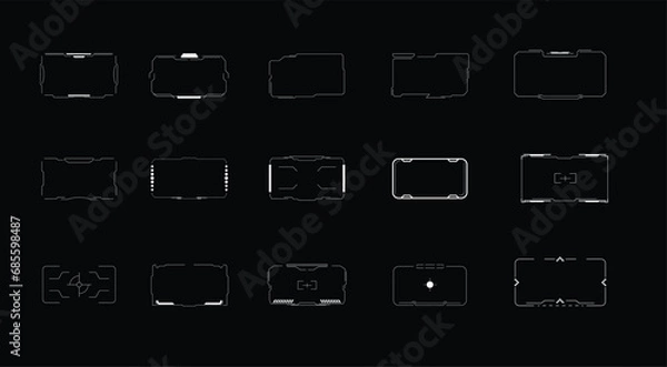 Fototapeta Cyberpunk decals set. Set of vector stickers and labels in futuristic style. Inscriptions and symbols, Japanese hieroglyphs for danger, attention, AI controlled, high voltage, warning.