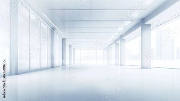 Fototapeta Modern open space office with city view 3D Render