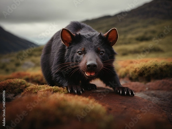 Obraz Tasmanian devil stooping down to prey