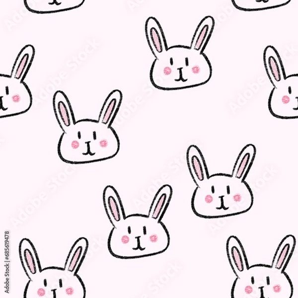 Fototapeta Rabbit cartoon illustration seamless pattern on a white background.
