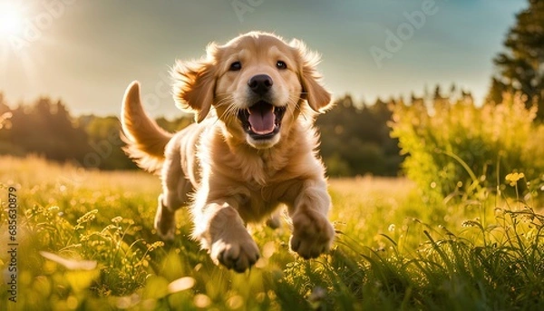 Fototapeta A dog, the essence of pure joy and playfulness