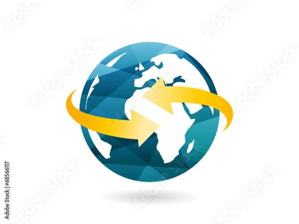 Obraz Shiny geometric globe icon with arrow abstract concept vector