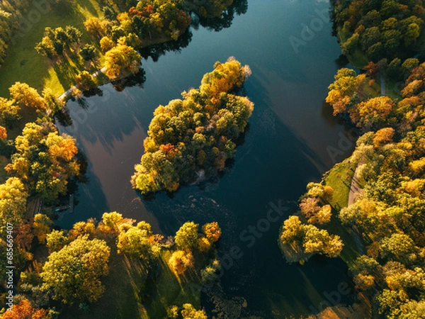 Fototapeta Park Świerklaniec z powietrza - zachód słońca