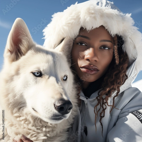 Obraz Girl With A White WolF