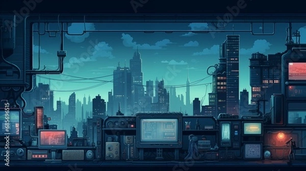 Obraz Pixel art game retro 8-bit video game interface background 