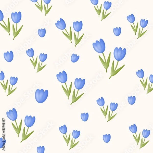 Obraz Cute blue tulips seamless pattern