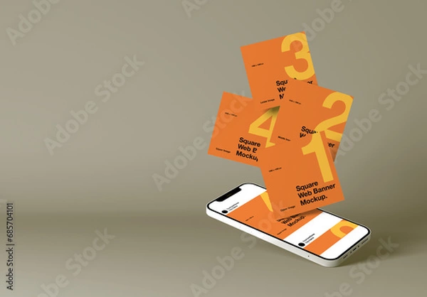 Fototapeta Social Media Square Web Banners Mockup With Cellphone