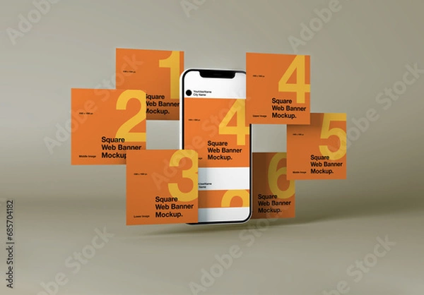 Fototapeta Social Media Square Web Banners Mockup With Cellphone