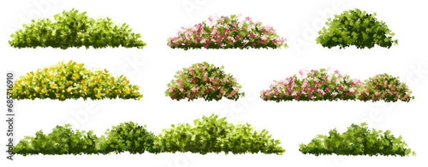Fototapeta Vertor set of spring blossom tree,bloomimg plants side view for landscape elevation and section,eco environment concept design,watercolor illustration,colorful season