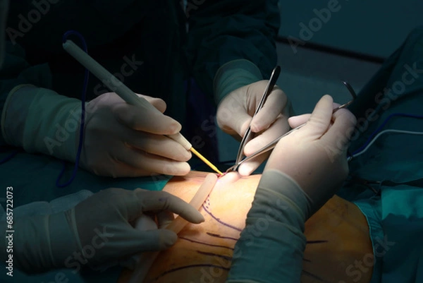 Obraz The doctor is performing the surgery For breast augmentation in the operating room