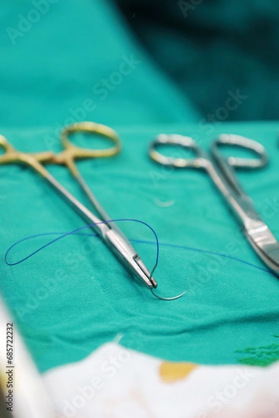 Obraz Tools, surgical sutures on sterile