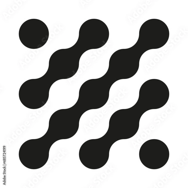 Fototapeta Metaball logo. Dots connected icon. Circles illusioned pattern. Modern integration symbol. Transition of metaballs. Abstract point movement background. Round connected blobs. Vector template, element.