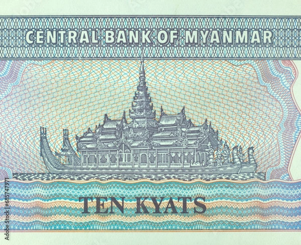 Obraz Imagen central de un Billete de 10 kyats del Banco Central de Myanmar, templo asiático