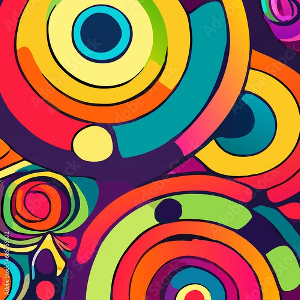Fototapeta Colorful circles vibrant abstract background psychedelic graffiti funky digital wall paper 