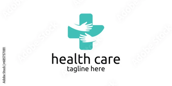 Fototapeta health logo design with hand elements and plus sign.
