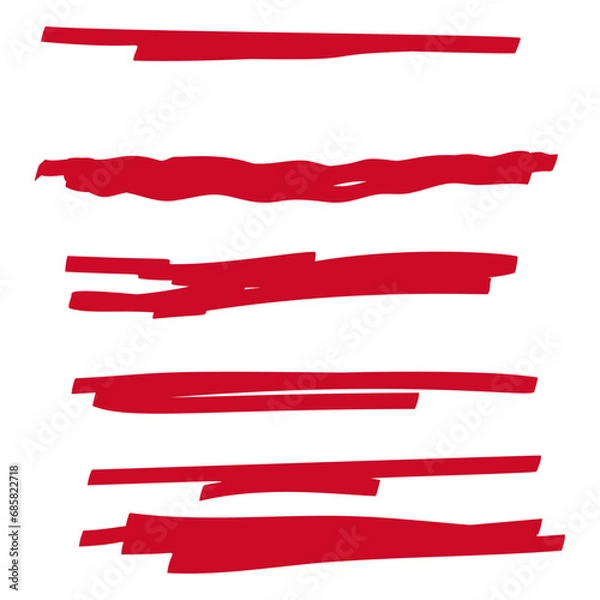 Fototapeta Red highlighter marker strokes. Vector brush pen underline lines.